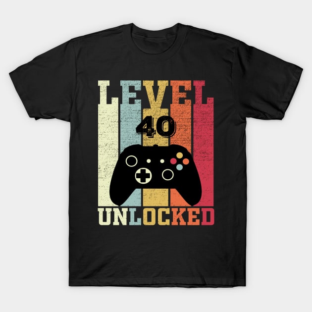 Level 40 Unlocked Funny Video Gamer 40th Birthday Gift T Shirt